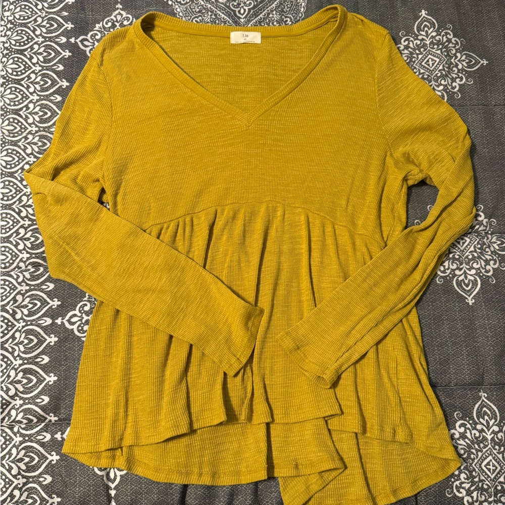 T.La Mustard Long Sleeve V-Neck Top